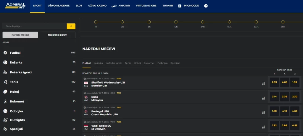 Admiralbet.ba homepage highlighting sports betting, casino games, and live betting options in Bosnia.