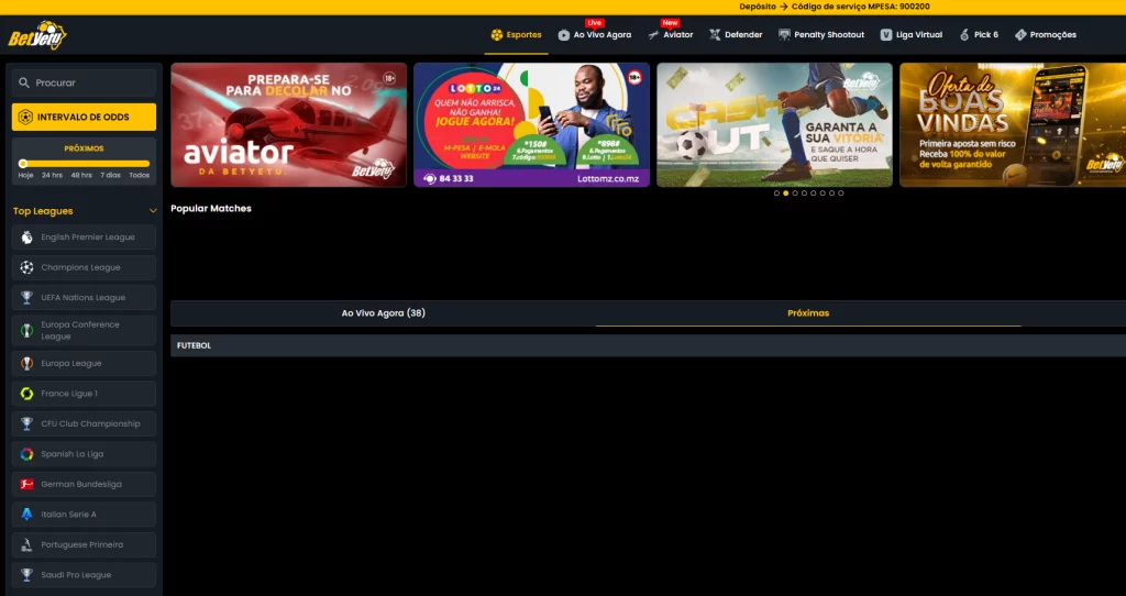 Betyetu.co.mz homepage highlighting sports betting, virtual games, and live betting options in Mozambique.